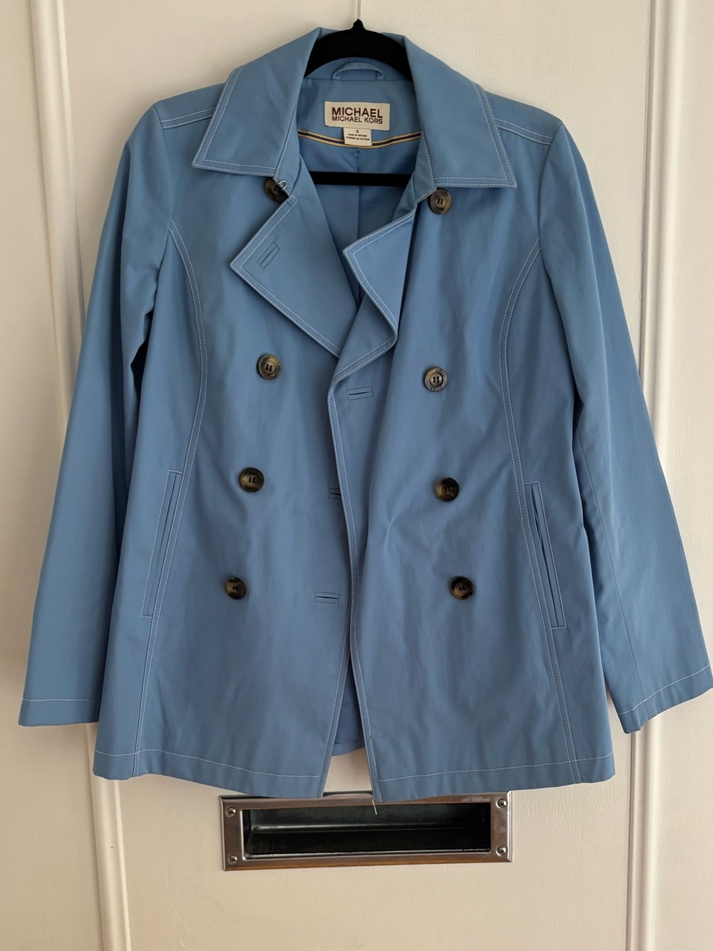 Michael Kors Light Blue Double-Breasted Trench Coat